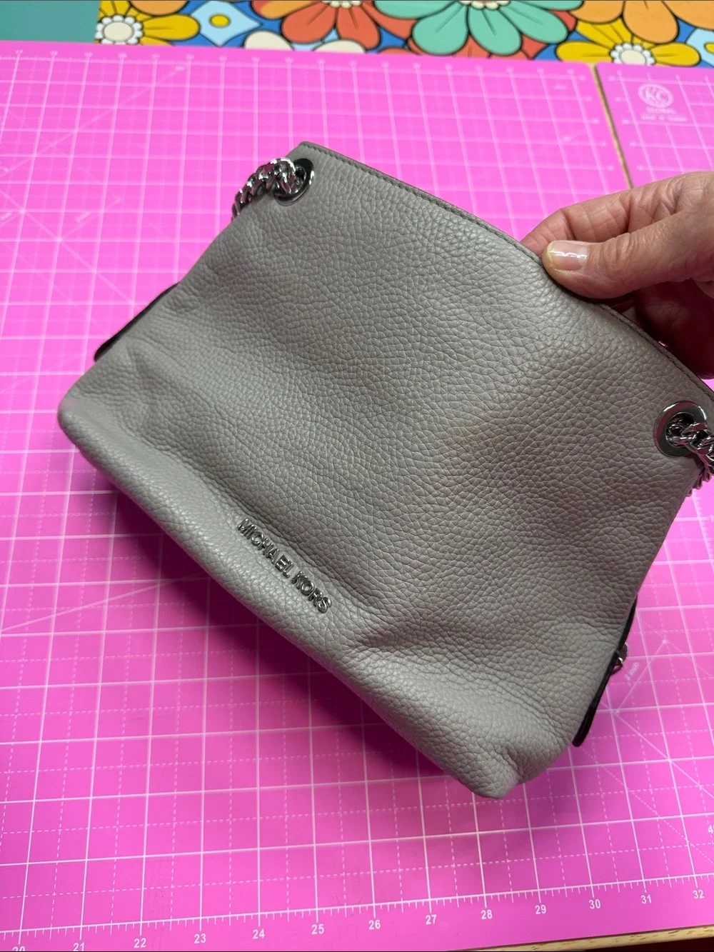 Michael Kors Pebbled Leather Shoulder Bag in Grey